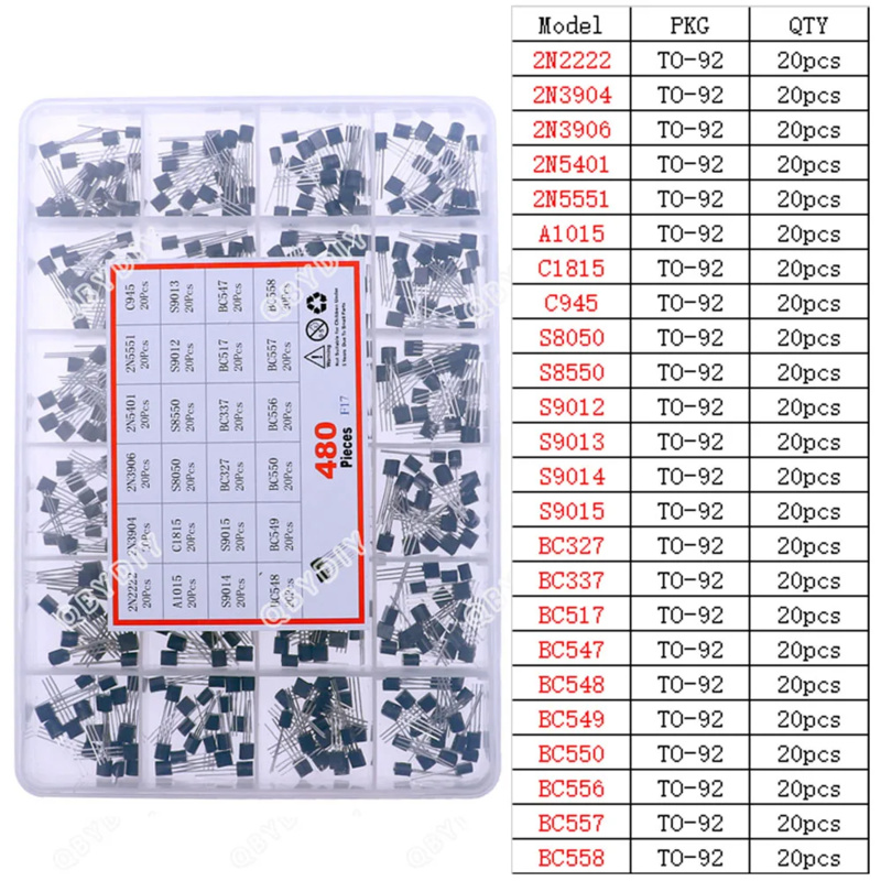 Mosfet Transistor Set - 480Pcs 24Types NPN PNP Transistor Assortment